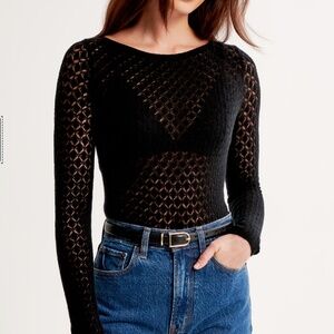 Abercrombie Merino Wool-Blend Slash Bodysuit in Black